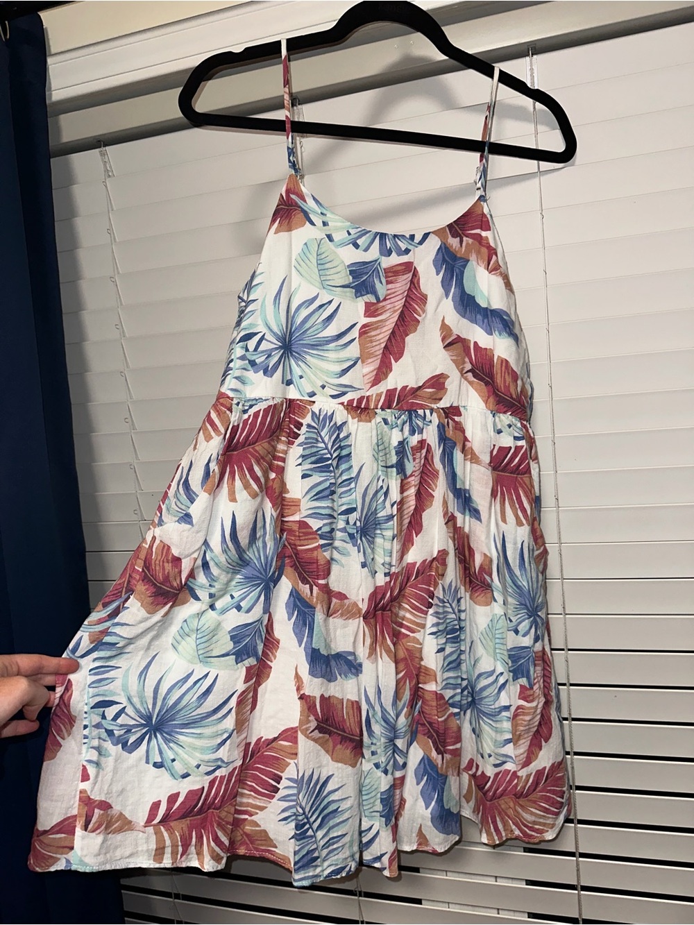 Everly White Tropical Leaf Mini Dress in Blue and Rust